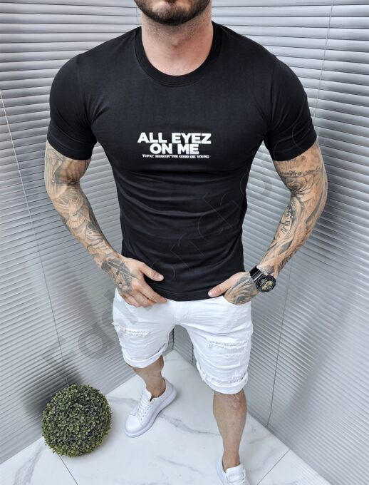 Mъжка тениска с надпис All eyez on me отпред и на гърба-черно-код 7083