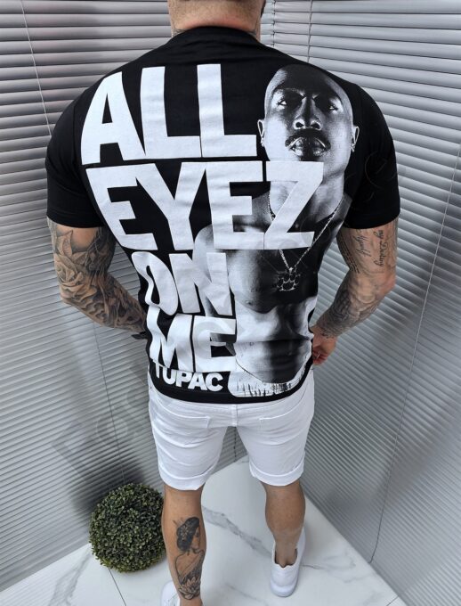 Mъжка тениска с надпис All eyez on me отпред и на гърба-черно-код 7083