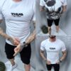 Mъжка тениска с надпис Thug отпред и щампа на гърба-бяло-код 7070-1