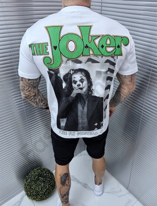 Mъжка Oversize тениска с надпис The Joker отпред и на гърба-бяло-код 3240-1