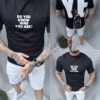 Mъжка Oversize тениска с надпис отпред и щампа на гърба-черно-код 3230