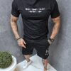 Мъжки летен Oversize комплект с надписи отпред и на гърба-черно-код 3113