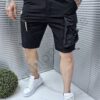 Мъжки къси шушлякови панталони със страничен карго джоб-черно-код 4001
