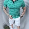 Mъжка блуза с якичка и актуална щампа-зелено-код 751-1