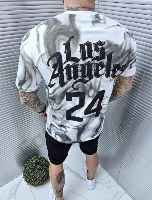 Mъжка Oversize тениска с щампа Los Angeles отпред и на гърба-бяло-код 3067-1
