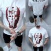 Mъжка Oversize тениска с ефектна щампа отпред и на гърба-бяло-код P479-1