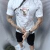 Mъжка Oversize тениска с надписи и ефектен принт-бяло-код 3218-1