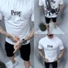 Mъжка Oversize тениска с надпис Pray отпред и на гърба-бяло-код 3242-1