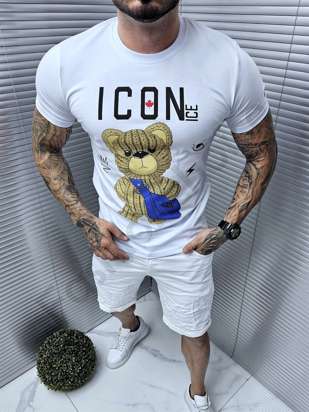 Mъжка тениска щампа мече с чантичка Icon ice-черно-код 243503