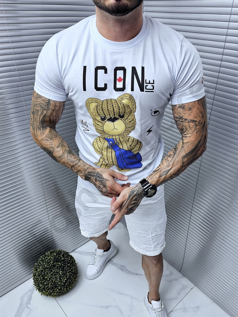 Mъжка тениска щампа мече с чантичка Icon ice-черно-код 243503