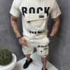 Мъжки летен шушляков комплект с надпис Rock me и карго джобове-капучино-код 3075-2