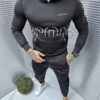 Мъжки спортен комплект с худи горнище и голяма щампа-черно-код 628