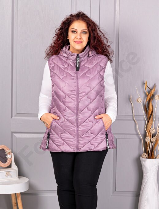 Олекотена дамска макси грейка Fashion с качулка-люляк-код 803-4