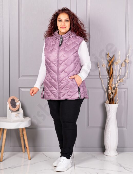 Олекотена дамска макси грейка Fashion с качулка-люляк-код 803-4