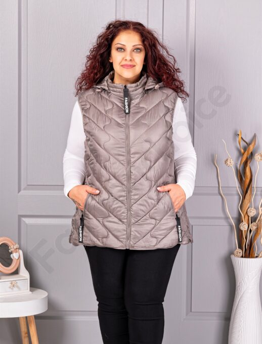 Олекотена дамска макси грейка Fashion с качулка-сиво-код 803-6