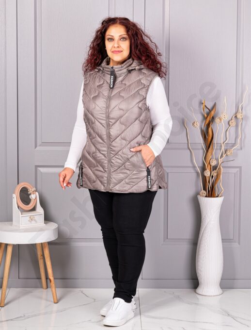 Олекотена дамска макси грейка Fashion с качулка-сиво-код 803-6