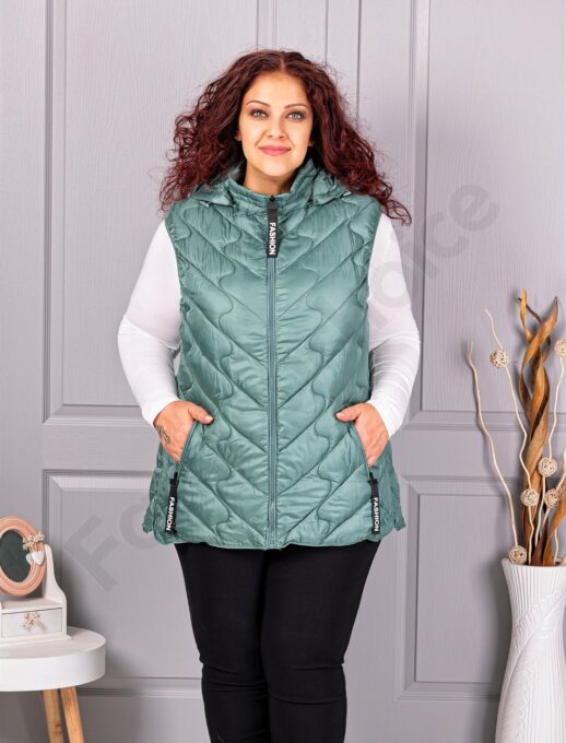 Олекотена дамска макси грейка Fashion с качулка-мента-код 803-3