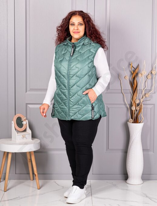 Олекотена дамска макси грейка Fashion с качулка-мента-код 803-3