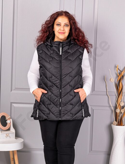 Олекотена дамска макси грейка Fashion с качулка-черно-код 803
