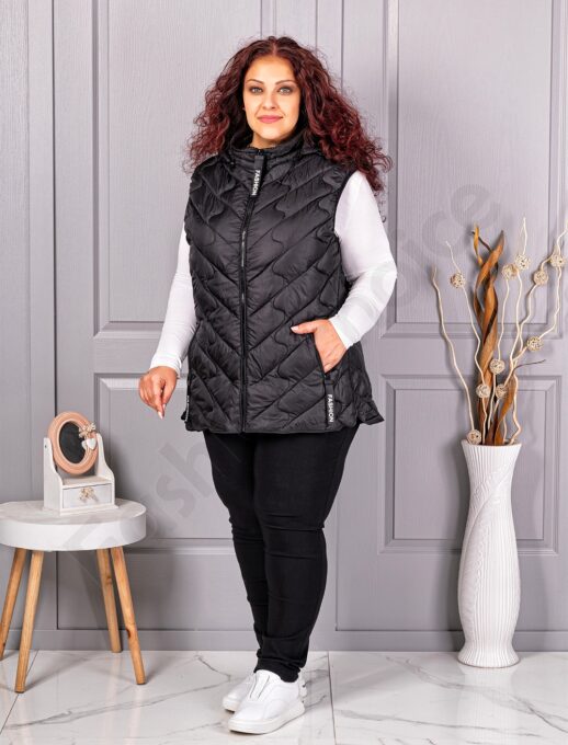 Олекотена дамска макси грейка Fashion с качулка-черно-код 803