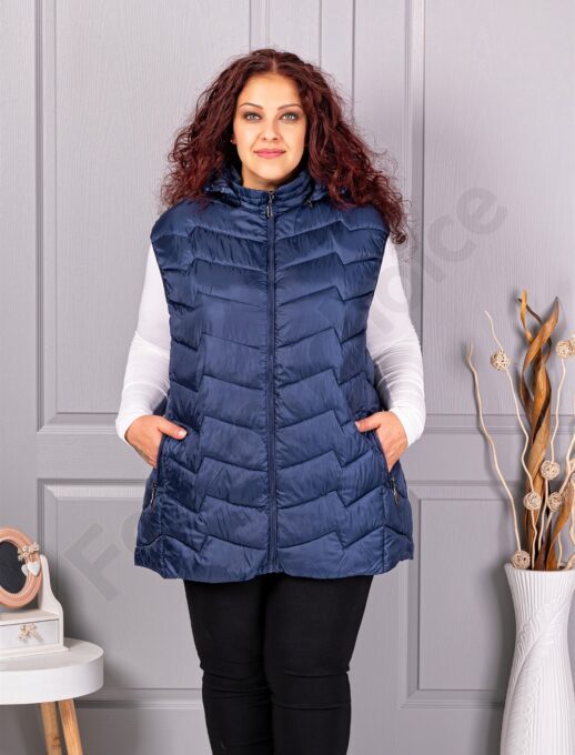 Олекотена дамска супермакси грейка с качулка /9XL-13XL/-тъмносиньо-код 812-3