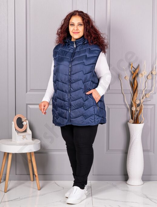 Олекотена дамска супермакси грейка с качулка /9XL-13XL/-тъмносиньо-код 812-3