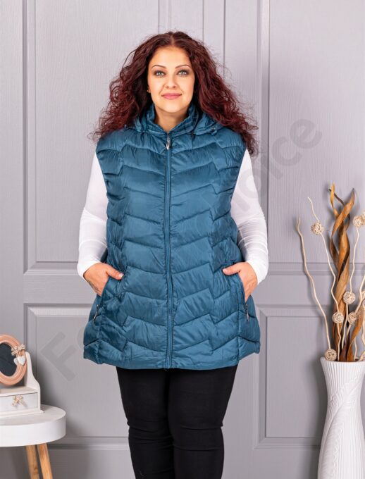 Олекотена дамска супермакси грейка с качулка /9XL-13XL/-петрол-код 812-1