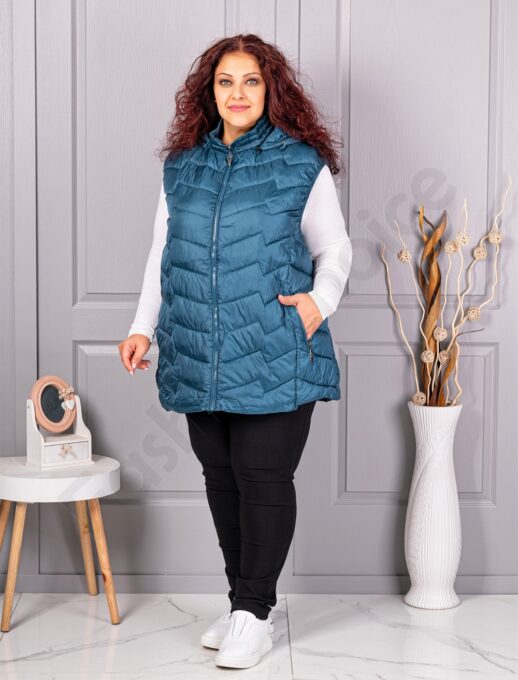 Олекотена дамска супермакси грейка с качулка /9XL-13XL/-петрол-код 812-1