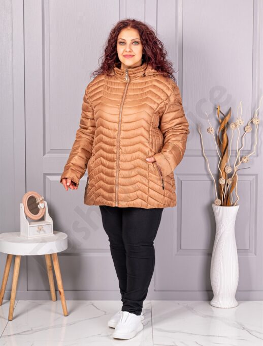 Дамско олекотено супер макси яке с качулка /9XL-13XL/-камел-код 2328-2