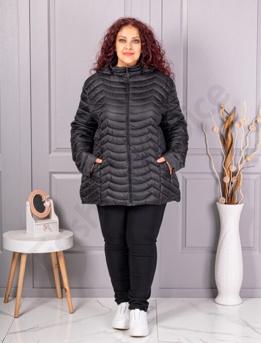 Дамско олекотено супер макси яке с качулка /9XL-13XL/-черно-код 2328