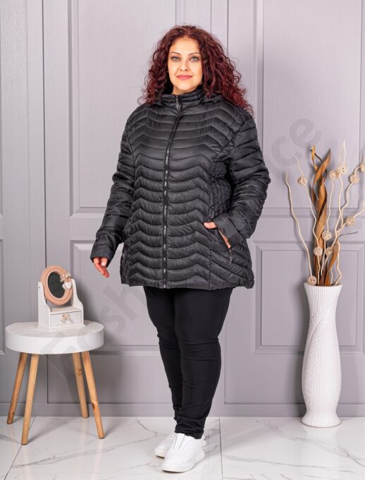 Дамско олекотено супер макси яке с качулка /9XL-13XL/-черно-код 2328