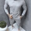 Мъжки спортен комплект от плюш с худи горнище-сиво-код 2520-2