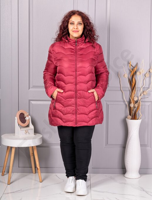 Олекотено дамско макси яке с качулка /4XL-8XL/-бордо-код 811-1