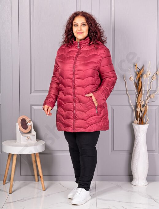 Олекотено дамско макси яке с качулка /4XL-8XL/-бордо-код 811-1