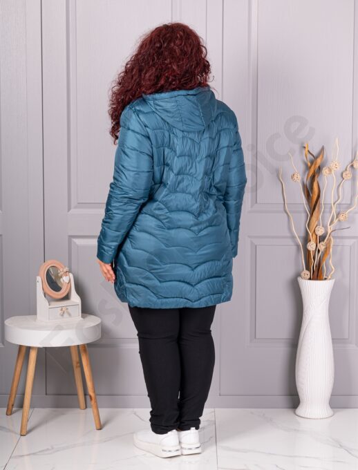 Олекотено дамско макси яке с качулка /4XL-8XL/-петрол-код 811-2