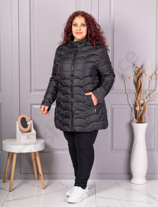 Олекотено дамско макси яке с качулка /4XL-8XL/-черно-код 811