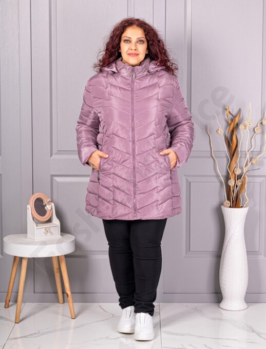 Олекотено дамско макси яке с качулка /4XL-8XL/-люляк-код 811-3