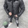 Стилно плътно мъжко яке в комбинация от шушляк и еко набук-черно-код 013