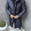Мъжко зимно дълго яке със странични ципове в мастилено синьо-код 2358-5