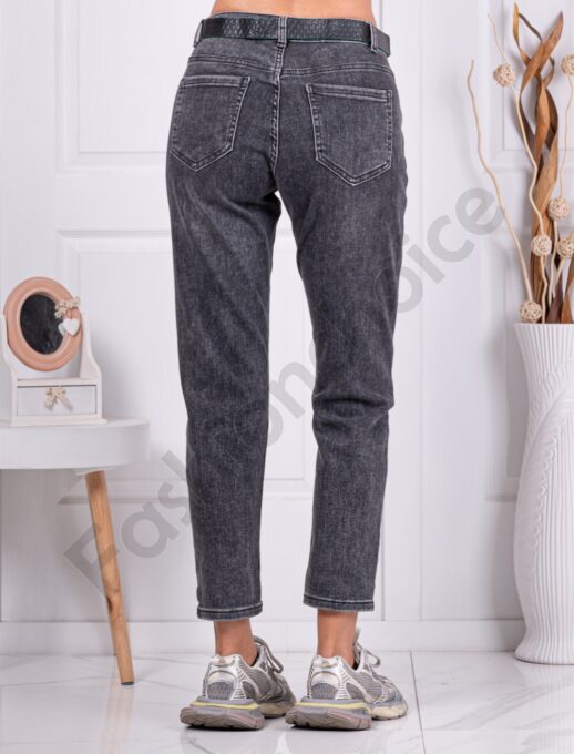 Дамски тъмносиви Mom Fit дънки с колан-код 11470