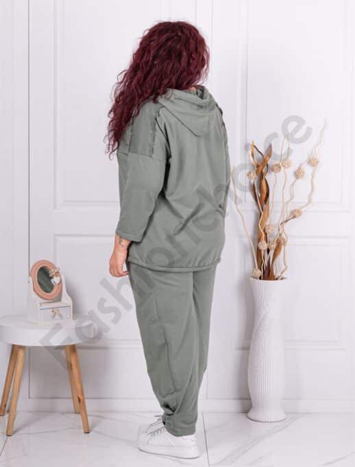 Спортно-елегантен макси комплект с апликация цвете-каки-код 10824-1