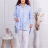 Дамска макси риза/туника на райе с ефектни къдрички-синьо-код 39822