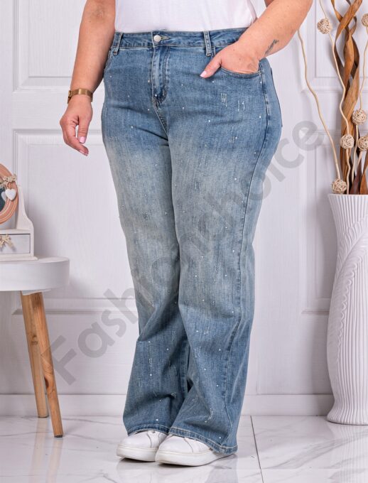 Дамски макси Baggy дънки с изтъркан ефект и дискретни камъчета-код 25014
