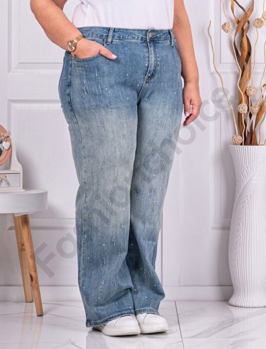 Дамски макси Baggy дънки с изтъркан ефект и дискретни камъчета-код 25014