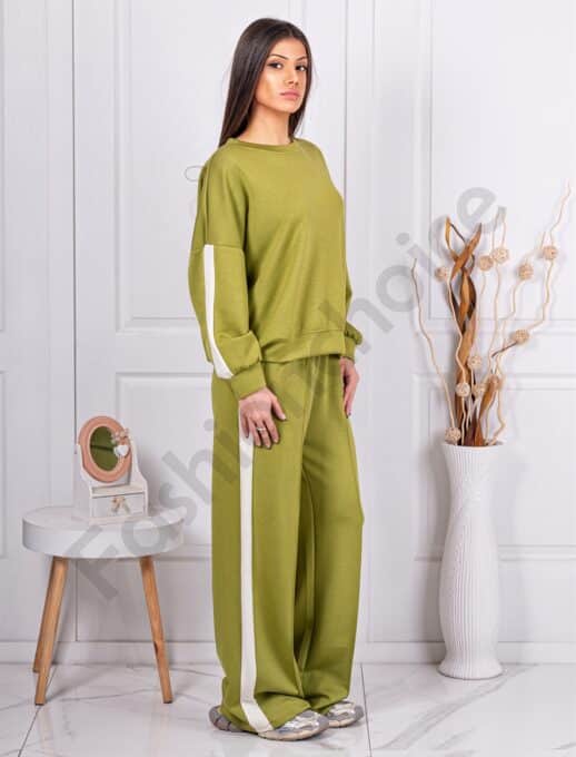 Дамски Oversize сет с контрастен кант-маслина-код 6218-1