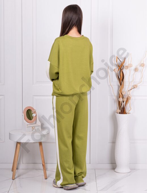 Дамски Oversize сет с контрастен кант-маслина-код 6218-1