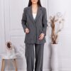 Дамски Oversize сет от сако и панталон на райе-сиво-код 3699-2