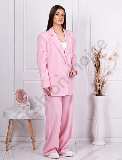 Дамски Oversize сет от сако и панталон на райе-розово-код 3699-3