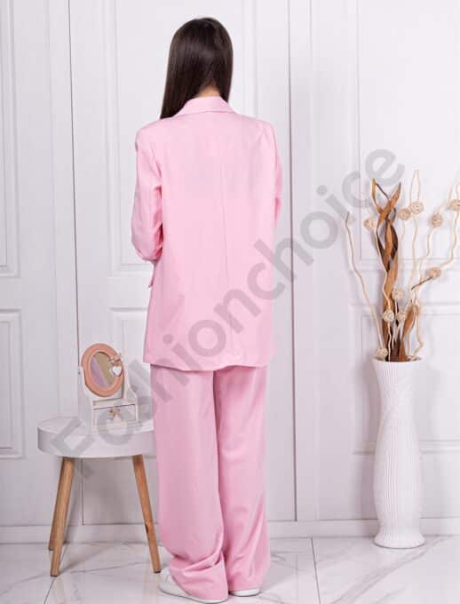 Дамски Oversize сет от сако и панталон на райе-розово-код 3699-3
