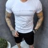 Mъжка Slim fit тениска с еластан и дискретна щампа-бяло-код 252009-1